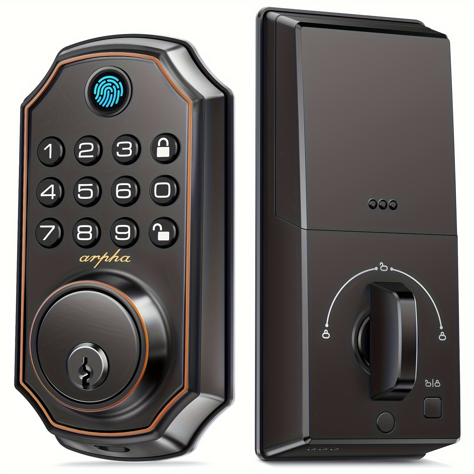 Keyless | Fingerprint [Handle Option] Smart Door Lock with Keypad | Keyless Entry and Fingerprint Door Lock, Deadbolt with Keypad, Includes 2 Keys, 50 Fingerprint Passwords + 50 Numeric Passwords | App Control, Privacy Password, Auto-Lock